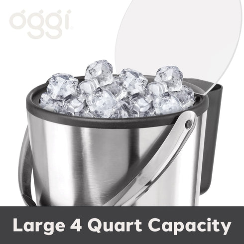 Oggi Insulated Ice Bucket, 4 Quart / 3.8 L, Stainless Steel, Black....