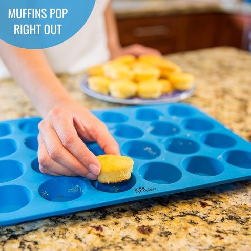 KPKitchen Silicone Mini Muffin Pan - Mini Cupcake Pan 24 Cup - Free Mini Muffin Paper Cups - Mini Muffin Pans Nonstick 24-100% Silicon Mini Muffin...