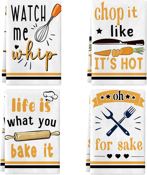 Funny Utensils Kitchen Towels and Dishcloths Sets of 4 Kitchen Towels Egg Beater Rolling Pin Absorbent Drying Tea Dish Towel for Cooking Baking Ho...