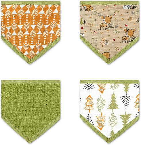 DREAMS & DIMPLES Muslin Baby Bibs with Adjustable Nickle Free Snap Button Cotton Bib 4 Pack Bandana Bib for Newborn - Toddler...