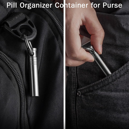 TISUR Small Keychain Pill Holder ?Titanium Metal Travel Pill Case Portable Pill Organizer Container for Purse Waterproof Keychain Pill Holder Medi...
