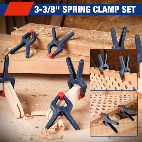 WORKPRO Spring Clamp Set, 16-Piece 3-3/8" Nylon Spring Clamp with Adjustable Jaw Pads and High-strength Spring for Woodworking, Photography Backdr...