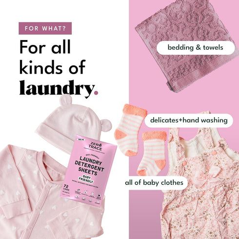 ZERO TRACE Baby Friendly Laundry Detergent Sheets, 72 Loads - Eco Friendly, All Natural, Hypoallergenic, Biodegradable - Sheet Laundry Soap for Se...