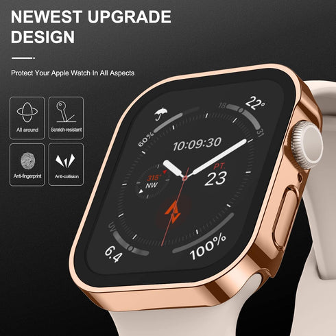 Adepoy 2 Pack Hard Case Compatible with Apple Watch 45mm Series 9 Series 8 Series 7 with Tempered Glass Screen Protector, Rosegold/Clear Ultra-Thi...