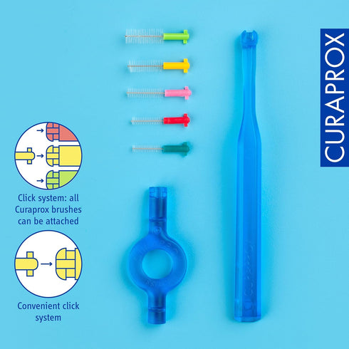 Curaprox Interdental Brushes Prime Start Mixed Set, CPS 06 + CPS 07 + CPS 08 + CPS 09 + CPS 11 + UHS 409 Brush Holder + UHS 470 Brush Holder, Blue...