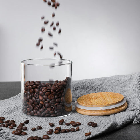 MOLFUJ 960 ML / 32 FL Oz Glass Storage Container with Wood Lid, Stackable Clear Decorative Organizer Bottle Canister Pantry Jar with Air Tight Woo...