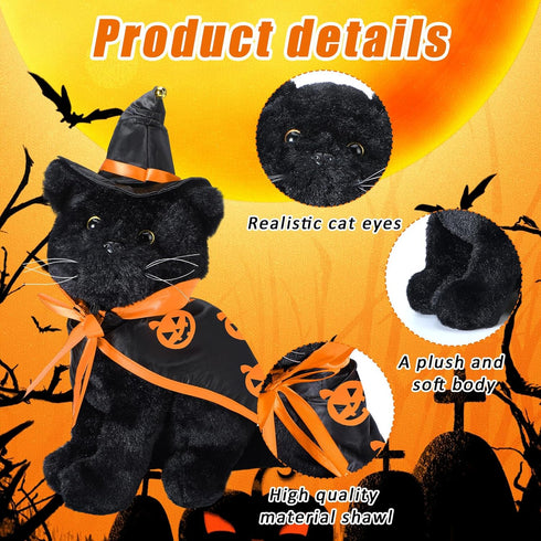 Halloween Plush Cat 9.84 Inch Cute Pumpkin Halloween Stuffed Animals Pumpkin Cats Gift Stuffed Bat Soft Cat with Hat and Cloak for Kids Birthday H...