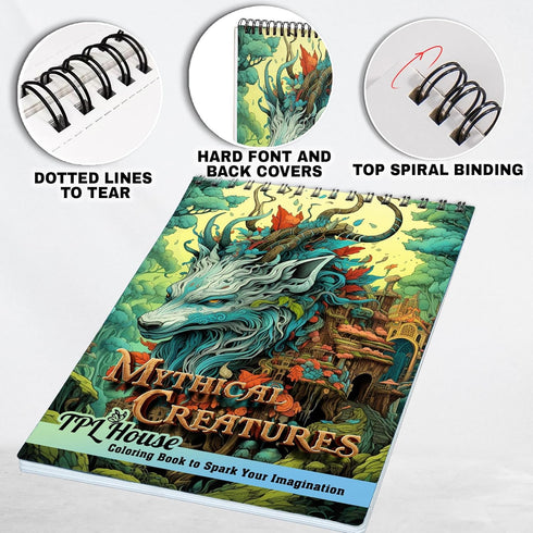 TPLHOUSE Mythical Creatures Coloring Book Spiral Bound for Adults, Premium Cover, Bring Mythical Creatures to Life with 30 Vibrant Coloring Pages ...