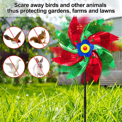 timecity 4 PCS Pinwheels Red Green Wind Spinners 9.5inch Sparkly Garden Pinwheel Reflective Windmills Scare Birds Animal Away Spinner for Yard and...