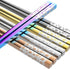 Metal Chopsticks Reusable 5 Pairs Multicolor Stainless Steel Chopsticks Dishwasher Safe Square Lightweight Non-Slip Chop Sticks Present Set...