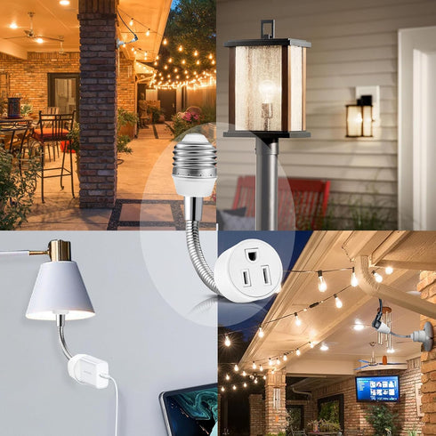 3 Prong Outlet Light Socket Adapter,Light Bulb to Outlet Socket Adapter with Extension Cord,Flexible Light Socket Plug Adapter for Garage,Porch an...