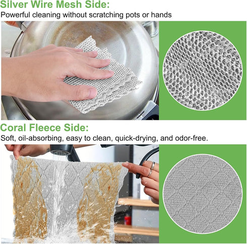 Double-Sided Microfiber Cleaning Cloths - Multipurpose Non Scratch Wire Dishcloth & Microfiber Rags - Reusable Dish Cloth for Kitchen, Car, and Ho...
