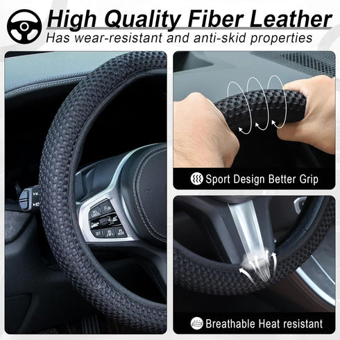 Elastic Stretch Steering Wheel Cover, Universal Interior Accessories Steering Wheel Cover for Women & Men, Breathable Microfiber Ice Silk, Anti-Sl...