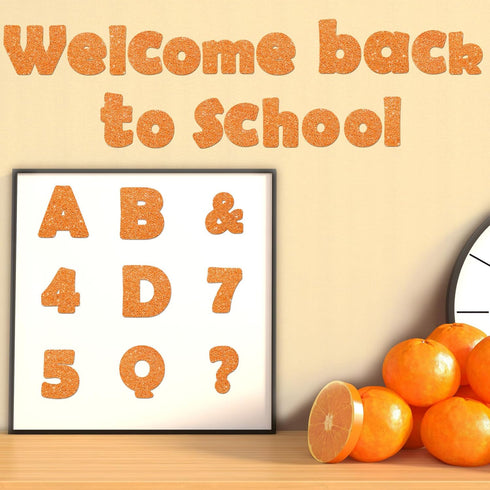 260Pcs Glitter Orange Bulletin Board Letters for Classroom 4” Letter Combo Pack Set Numbers Alphabet Poster Board Punctuation Symbol Cutout with A...