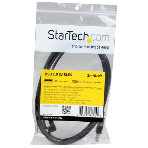 StarTech.com 2m 6' Right-Angle Micro-USB Charging Cable - 24 AWG (USBAUB2MRA)...