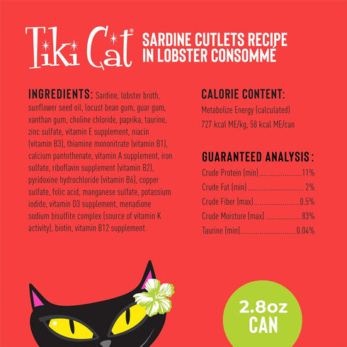 Tiki Cat Grill Wet Cat Food, Sardine Cutlets in Lobster Consomm?, 2.8 oz. Cans (12 Count)...