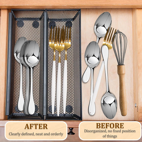 2PCS Drawer Organizer,Drawer Organizer for Kitchen,Utensil Mesh Drawer Organizer with Interlocking Arm for Cosmetic,Flatware,Pen (9 * 3 * 2 Inches...