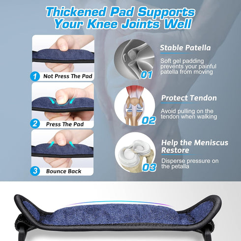 IPOW 2 Pack Small Size Embroidery Thickened Pad & Wide Patella Knee Strap,Pain Relief Patellar Tendon Support,Adjustable Brace Band for Basketball...