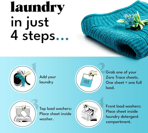 Zero Trace All Natural Laundry Detergent Fragrance Free Sheets - Eco Friendly & Unscented Laundry Detergent (144 Loads 72 Sheets)...