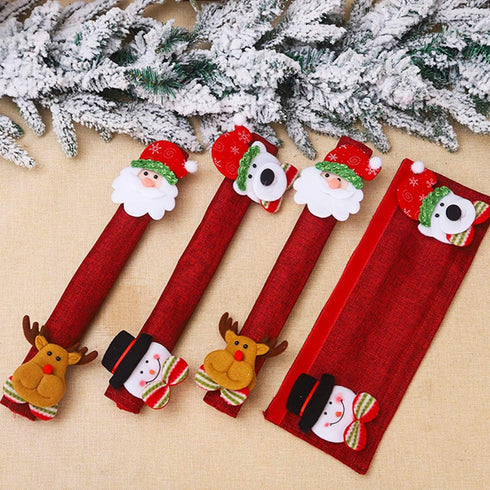 Acronde 4PCS Christmas Refrigerator Door Handle Covers Set and 1PCS Snowman Fridge Decal, Oven Microwave Dishwasher Door Handle Protector for Christmas Kitchen Decoration