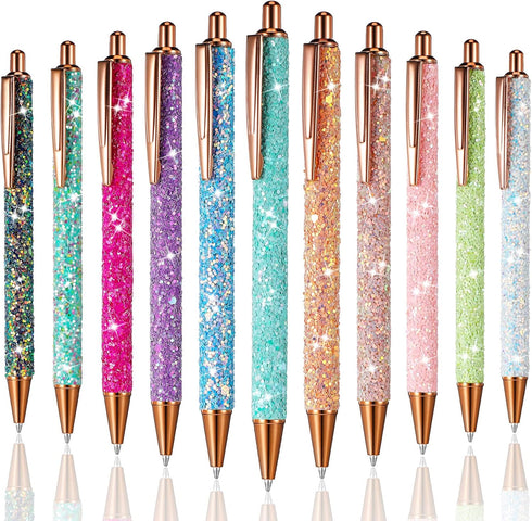 11 Pcs Fancy Pens for Women Glitter Pretty Cute Pens Sparkly Retractable Pens Black Ink Medium Point 1.0 mm Cool Journaling Pens for Women Girls(S...