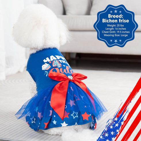 cyeollo 4th of July Dog Dress Dog Clothes Dog Tulle Skirts for Small Dogs Independence Day Holiday Pet Outfits with Bowtie Patriotic Puppy Cats Ap...