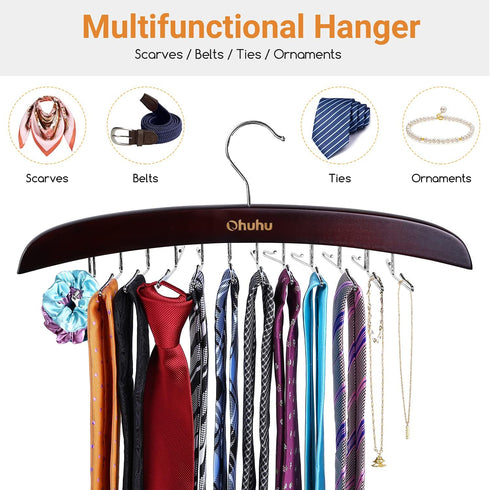 Tie Rack Hanger for Closet: Ohuhu 2 Packs 24 Folding Hooks Tie Hangers for Men Wooden Tie Holder Organizer Space Saving Necktie Storage 360 Degree...