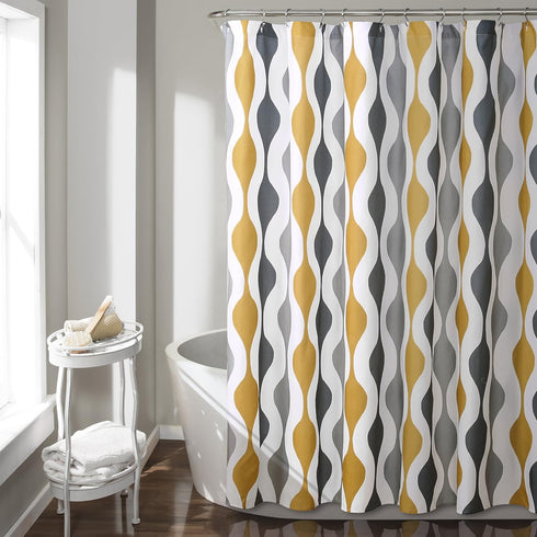 Lush Decor Mid Century Geo Shower Curtain, 72" x 72", Gold & Gray...