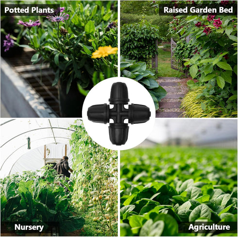 1/4" Drip Irrigation Fittings, 26 Pcs Lock Barbed Cross Connectors for 1/4 Inch Drip Irrigation Tubing Drip Line 4 Way T Parts with Lock Nut for G...