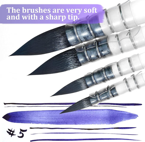Watercolor Paint Brushes Set,Watercolor Brush, Soft Synthetic Hair, Pointed Round Mop Brush for Watercolor, Acrylic, Gouache, Aquarelle & Oil Pain...