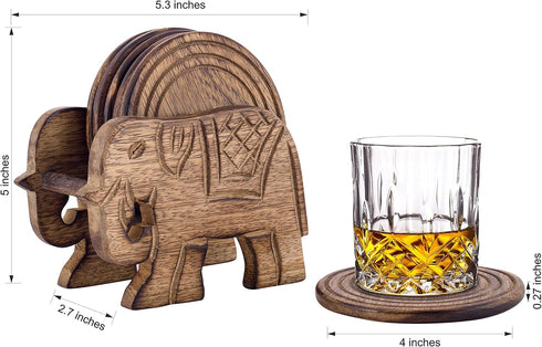 Divit Coasters Wooden for Drinks, Eco-Friendly, Absorbent, Antique Look Handcrafted Coasters (Elephant)...