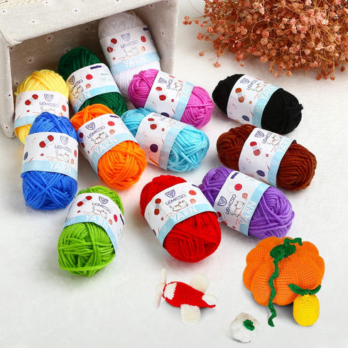 LEMESO 12 Skeins Mini Yarn, 12 Colors 100% Acrylic Mini Knitting Yarn, Great for Knitting Crochet Crafts......
