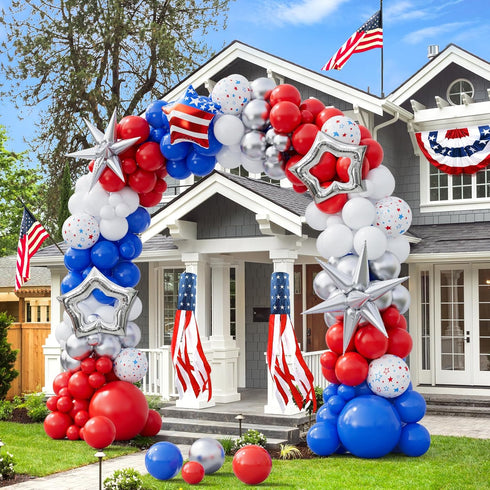 161Pcs Red White and Blue Balloons Arch Garland Kit with Exploding Hollow Star Foil Balloons for 4th of July Memorial Day Graduation Baseball Game...