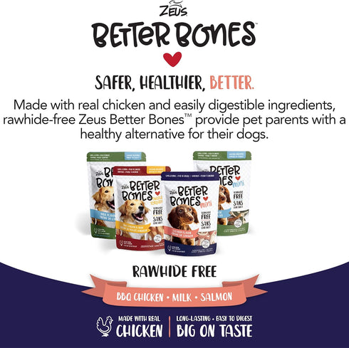 ZEUS Better Bones Dog Treats, Rawhide Free Healthy Dog Treats, BBQ Chicken, Regular, 4 Count...