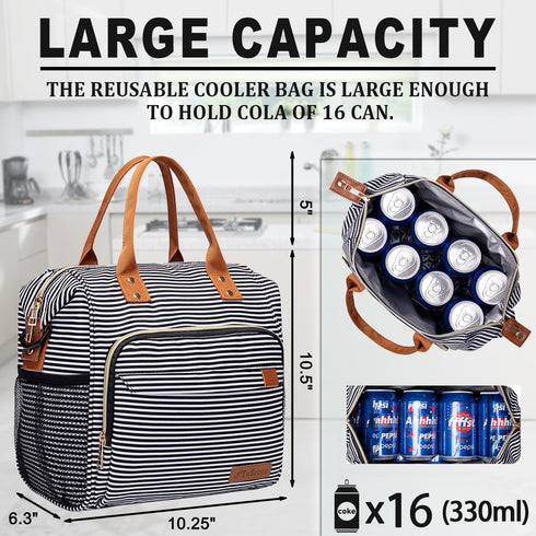 TuErCao Lunch Bag Women Insulated Lunch Box for Work Leakproof Soft Cooler for Picnic Travel Road Trips, Loncheras para Mujer Adult, Stripes...