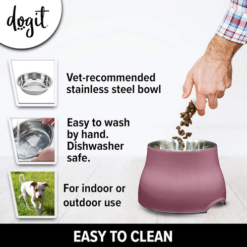 Dogit Elevated Dog Bowl, Stainless Steel Dog Food and Water Bowl for Small Dogs, Pink, 73742...