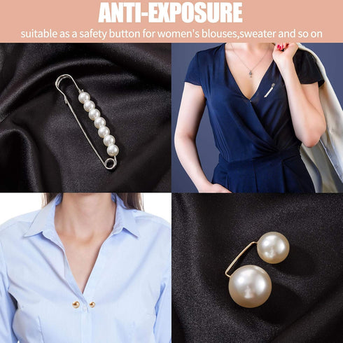 12 Pieces Faux Pearl Brooch Sweater Shawl Brooch Anti Exposure Neckline Safety Pin with Different Design for Women Girls...