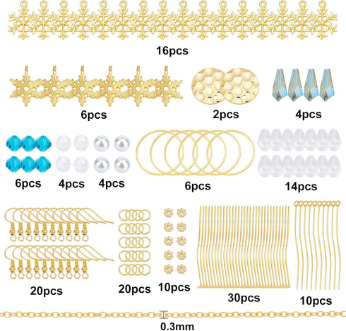 SUNNYCLUE 1 Box DIY Make 10 Pairs Snowflake Earrings Making Starter Kit Snowflake Alloy Pendants Teardrop Glass Beads Brass Cable Chain for Women ...
