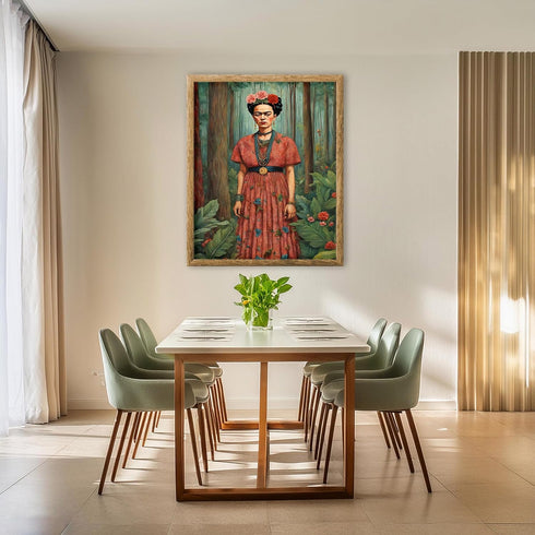 Posterizer 1 pcs- Frida Kahlo inspied art in beautiful red dress-Famous Figures Art Collection-Floral Botanical Art- Living Room Bedroom Decor- un...