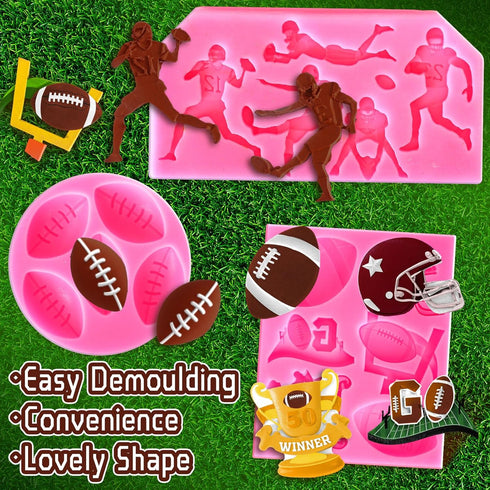 Whaline 3Pcs Football Fondant Mold Sports Theme Silicone Mold Football Helmet Chocolate Candy Mould Baking Mold for Party Cupcake Sugar Craft Gum ...