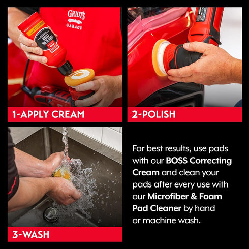 Griot's Garage Orange Foam Correcting Pads for Car Polishing and Detailing, Removes Light to Moderate Paint Defects, Durable, Machine-Washable, 11...
