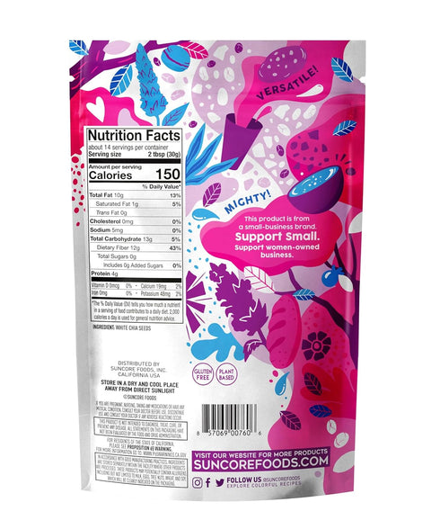 Suncore Foods Organic White Chia Seeds, Gluten-Free, Non-GMO, 15oz (1 Pack)...