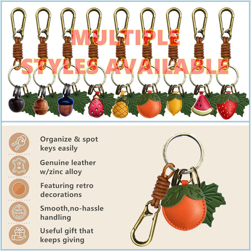 Leather Leaf Fruit Keychain Retro Accessories,Cute Keychains for Women Bag,Key Organizer,Charms,Purse Keyring Holder...