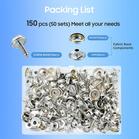 Canvas Snap Kit, Stainless Steel Snaps Marine Grade Snaps for Boat Cover - Snap Kit for Boat Cover 3/8" Socket Metal Snaps Fasteners for Clothing ...