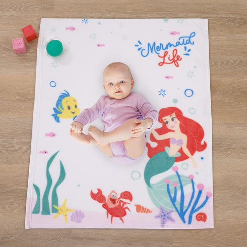 Disney Ariel The Little Mermaid White Mermaid Life Super Soft Photo Op Baby Blanket...