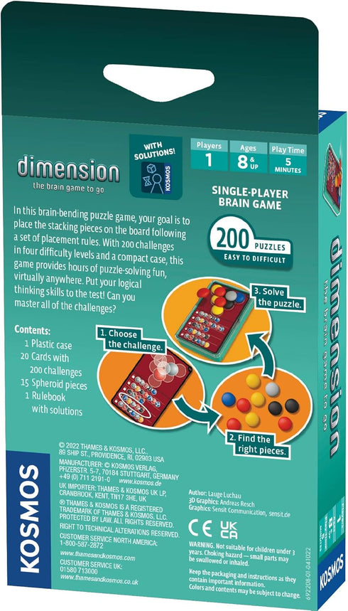 Dimension: The Brain Game to Go | Brainteasers |Puzzles| Solo Games | 1 Player | Dimension | Stacking Game | Kosmos Game...