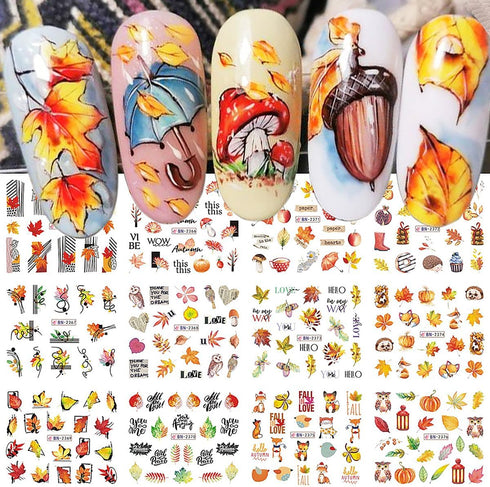 Fall Nail Art Sticker Water Decals Transfer Nail Supplies with 3D Gold Maple Leaf Squirrel Fox Falling Leaf Designs for Women Thanksgiving Day Dec...