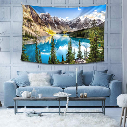 Tucocoo Landscape Sunset View of Moraine Lake & Mountain Range Tapestry Forest Tree Tapestry Tranquil Lake Tapestry Nature Landscape Tapestry Wall...