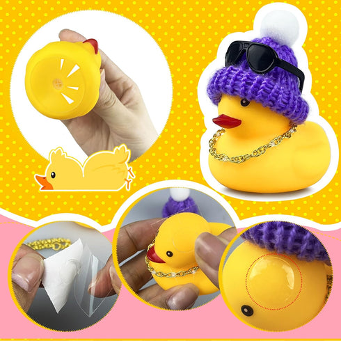 12 Set Mini Ducks with Mini Hats Necklace and Sunglasses Bath Duck Toy for Baby Shower Birthday Swimming Party Gift Favor Decorations...