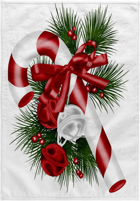 3dRose Towel, Pretty Candy Cane with Bells Illustration...